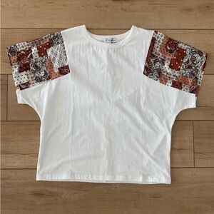 NWT - White Top with Patchwork Sleeves